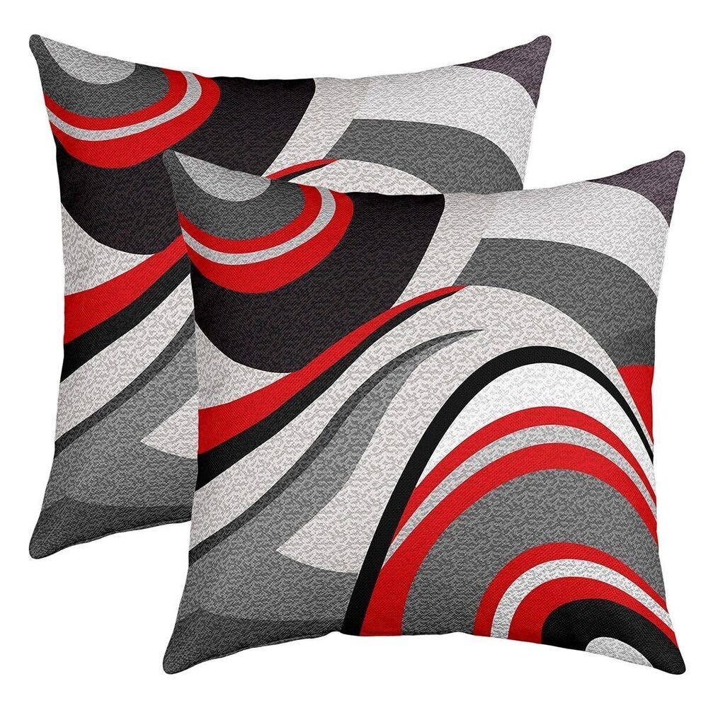5904 Red Grey Black Stripes Reversible Throw Pillow Covers 20 x 20-Inch